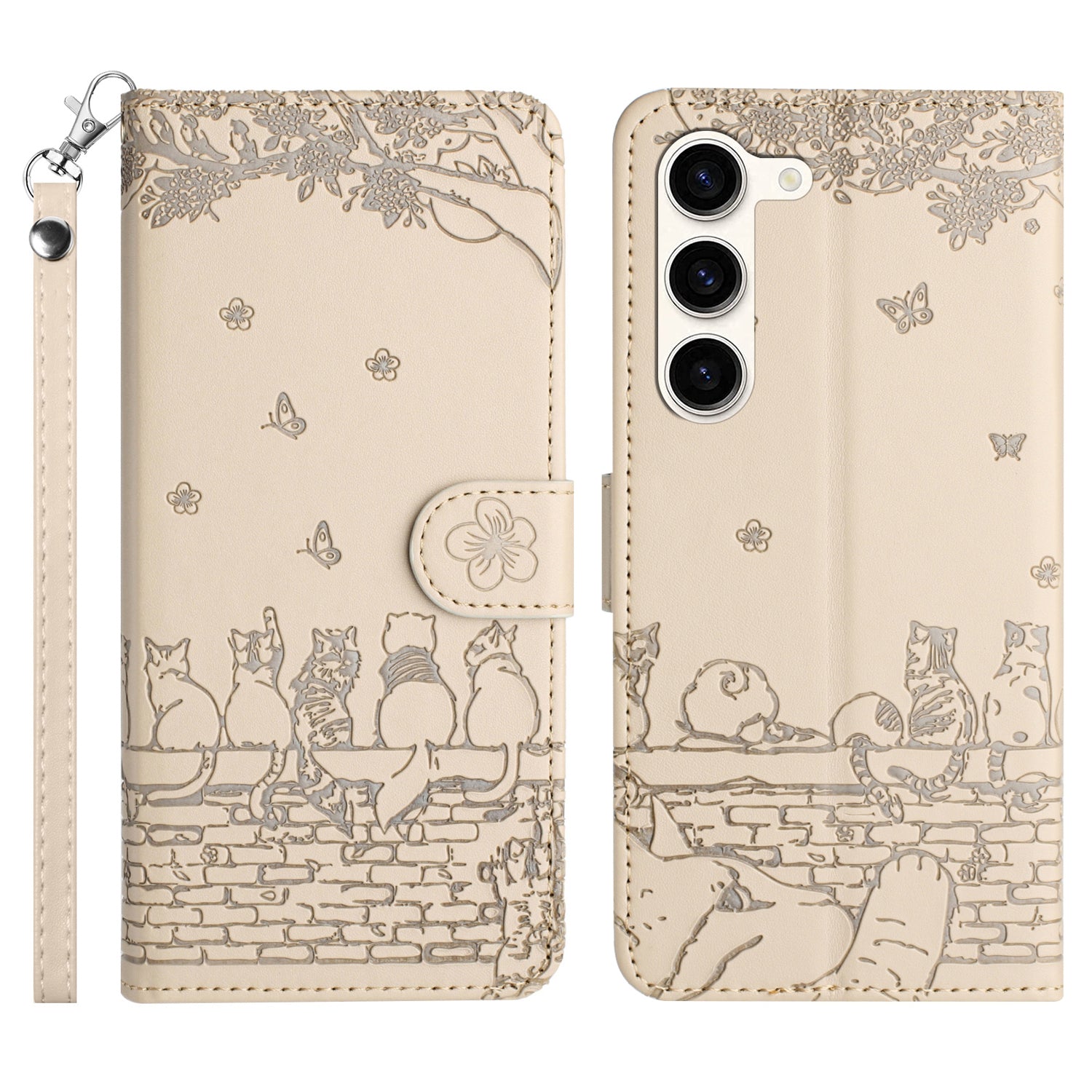 PU Leather Stand Case for Samsung Galaxy S23 Wall Cats Imprinted Phone Wallet Cover with Strap PU Leather Stand Case for Samsung Galaxy S23 Wall Cats Imprinted Phone Wallet Cover with Strap